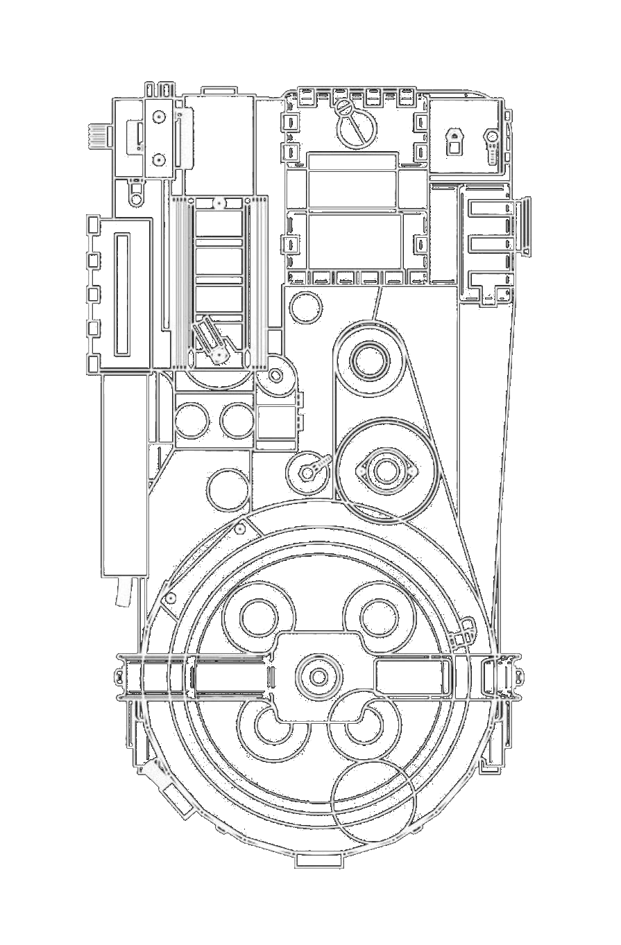 Proton pack wireframe showing the pack layout